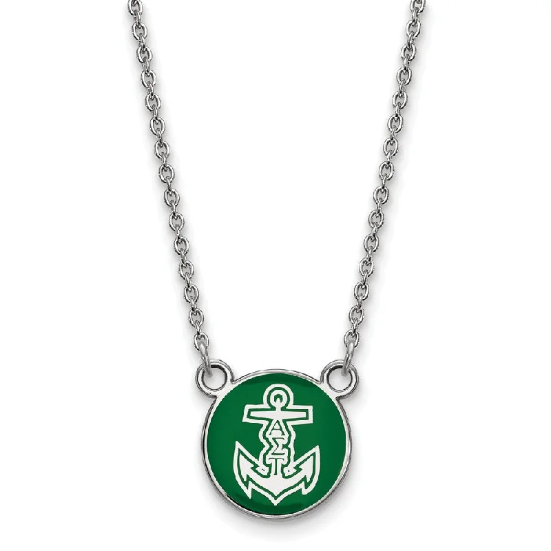 ladies-everyday-diamond-necklaces-Sterling Silver Alpha Sigma Tau Small Green Enamel Logo Necklace