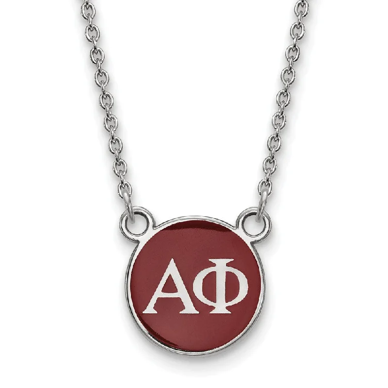 ladies-initial-silver-necklaces-Sterling Silver Alpha Phi Small Red Enamel Disc Necklace