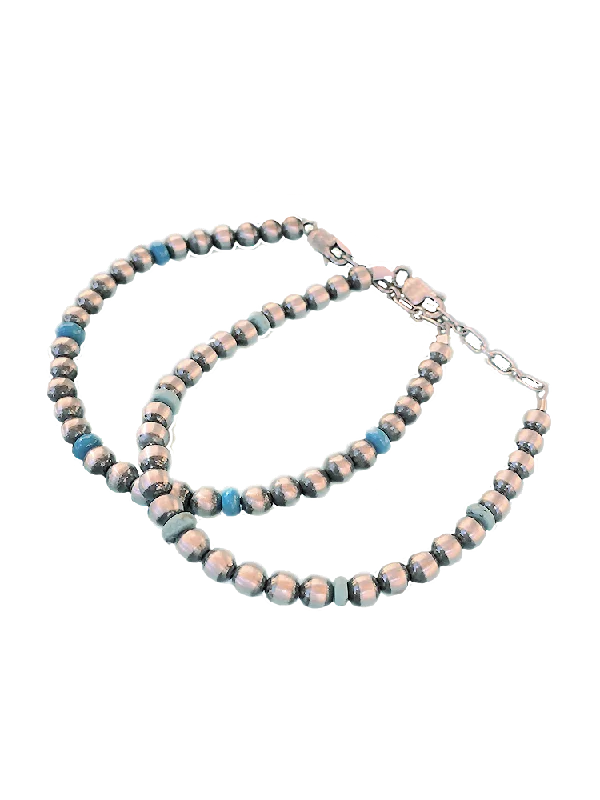 ladies-fashion-rose-gold-bracelets-5 mm Turquoise Bead + Navajo Pearl Bracelet