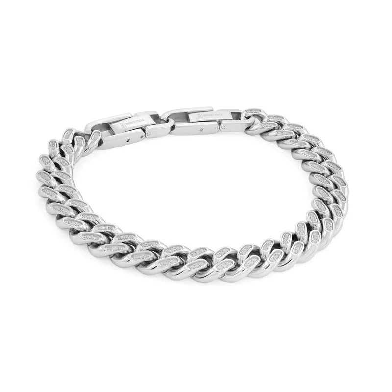 ladies-flower-silver-bracelets-MEN'S STAINLESS STEEL CURB LINK BRACELET, 10MM WIDE