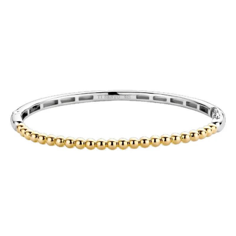 ladies-crystal-gold-bracelets-GOLD PLATED STERLING SILVER BANGLE BRACELET WITH BEAD TEXTURING