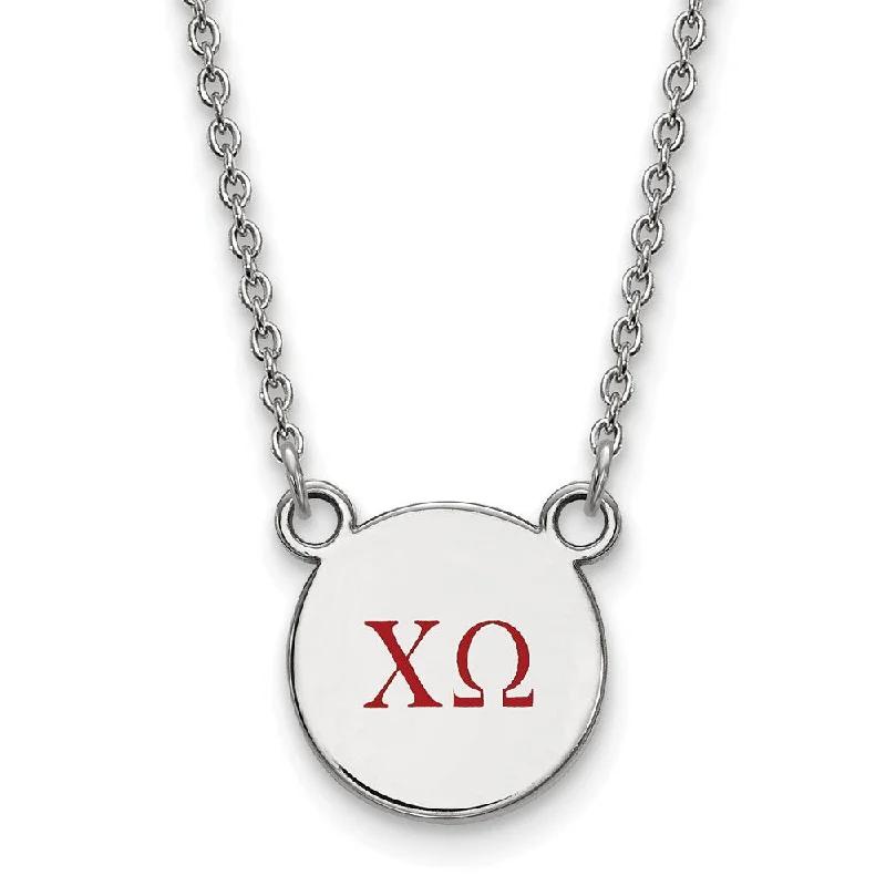 ladies-handmade-silver-necklaces-Sterling Silver Chi Omega Small Red Enamel Greek Letters Necklace