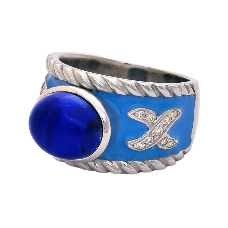 Ladies rings vintage settings -Ring- Lapis Lazuli and Diamond (Enamel)  (255CS)