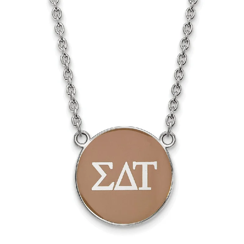 ladies-heart-diamond-necklaces-Sterling Silver Sigma Delta Tau Large Lt Brown Enamel Disc Necklace