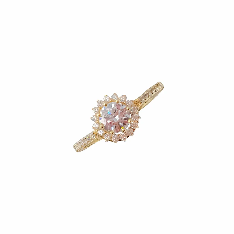 Ladies engagement rings with milgrain -Engagement Flower Ring (18K)