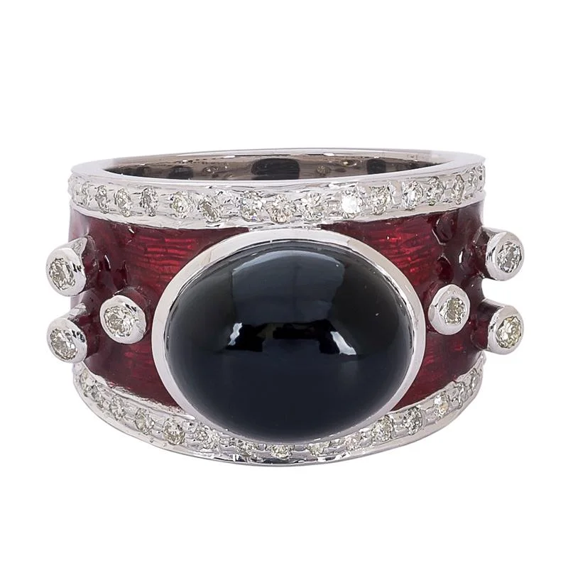 Ladies rings with jade -Ring- Black Onyx and Diamond (Enamel)  (265OS)