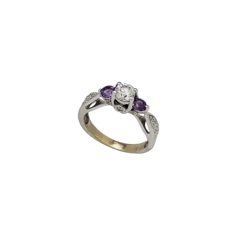 Ladies engagement rings with scalloped design -Diamond Purple Stone Engagement Ring (14K)