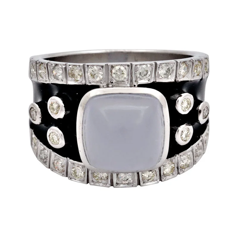 Ladies rings artisan crafted -Ring-Chalcedony and Diamond (Enamel)