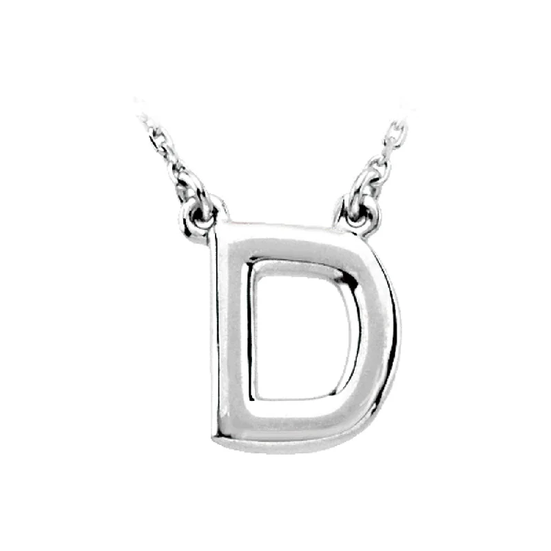 ladies-party-gold-necklaces-14K White Gold, Kendall Collection, Block Initial D Necklace, 16 Inch