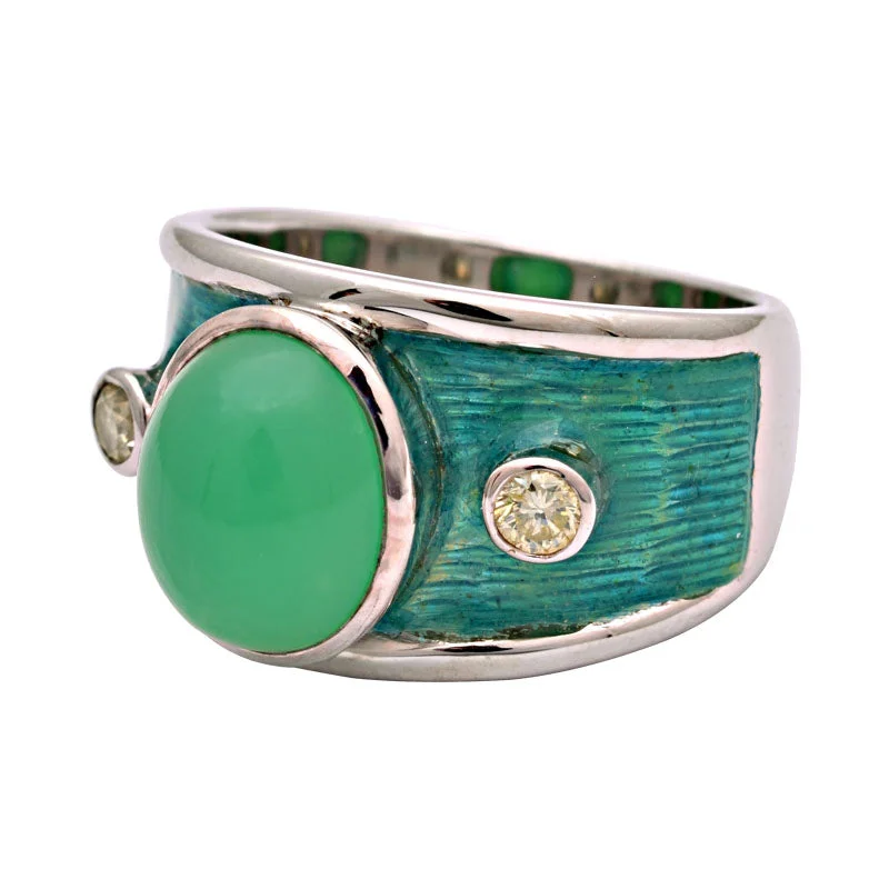 Ladies rings colorful stones -Ring-Chrysoprase and Diamond (Enamel)