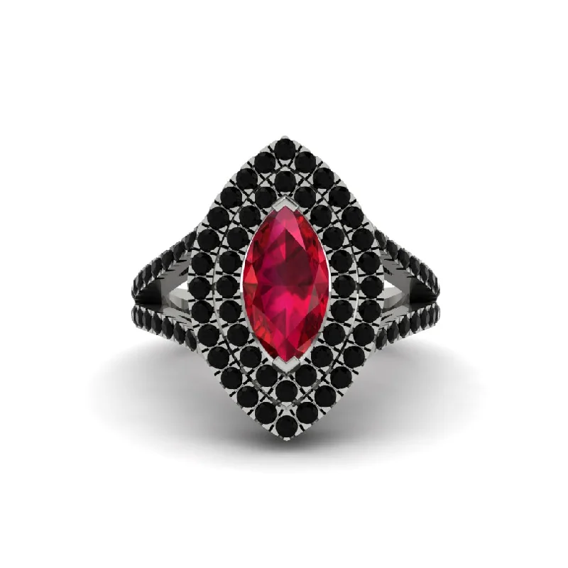 Ladies engagement rings luxury cut band -Marquise Ruby Double Halo Engagement Ring - Avah No. 42