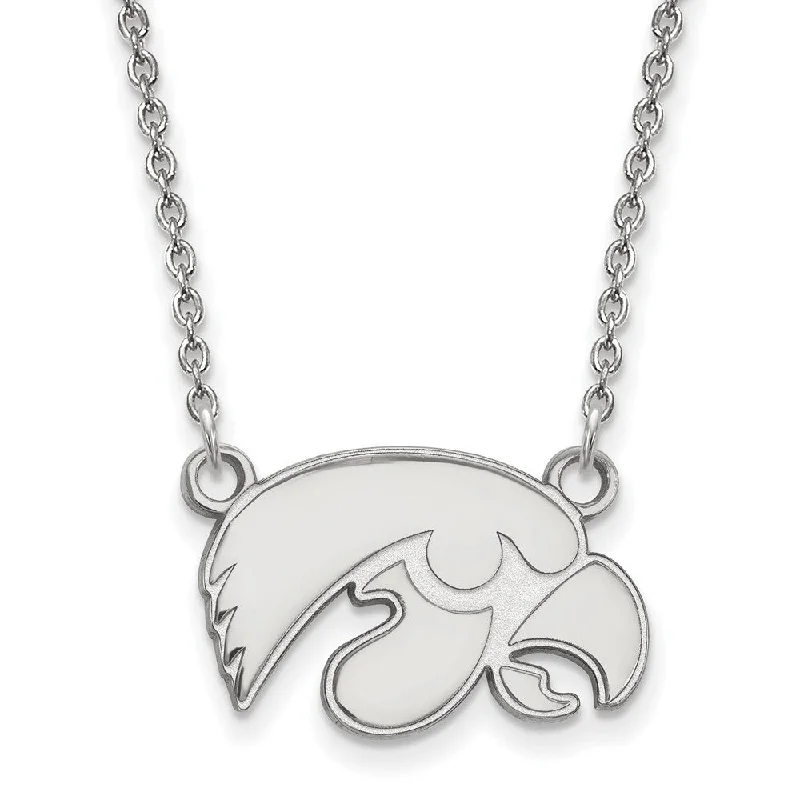 ladies-initial-pearl-necklaces-14k White Gold U of Iowa Small Hawkeye Pendant Necklace