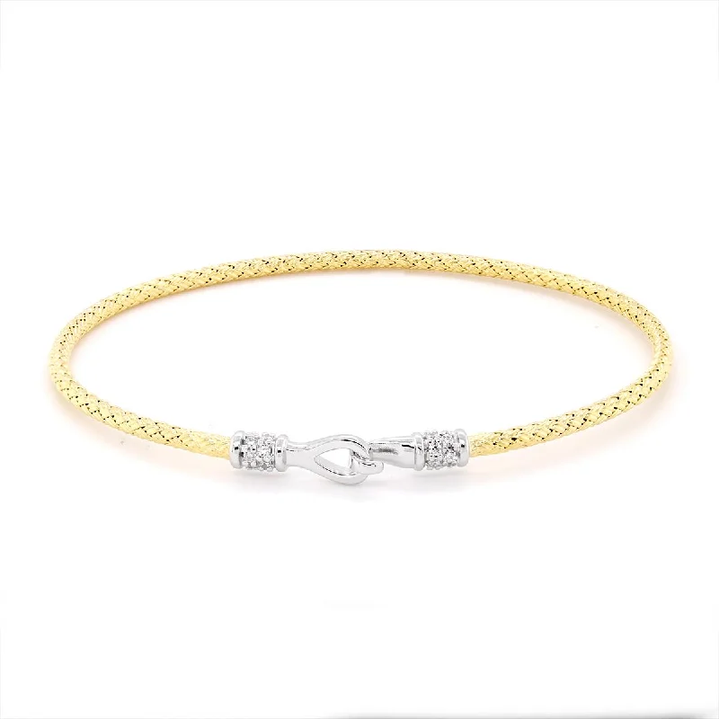 ladies-everyday-rose-gold-bracelets-GOLD PLATED STERLING SILVER BANGLE BRACELET WITH CLASP AND CZS