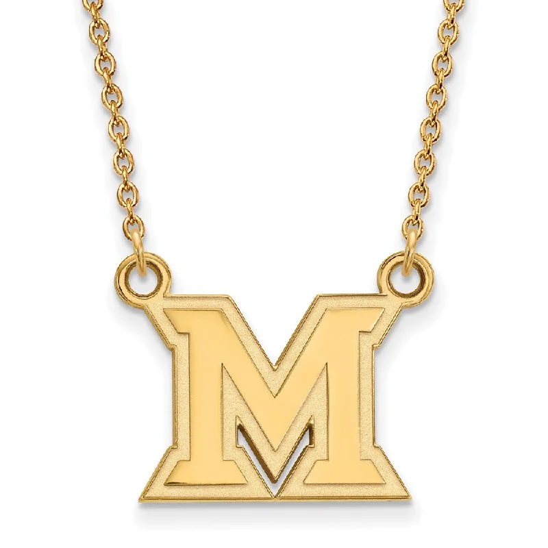 ladies-classic-pearl-necklaces-14k Yellow Gold Miami U Small Initial M Pendant Necklace