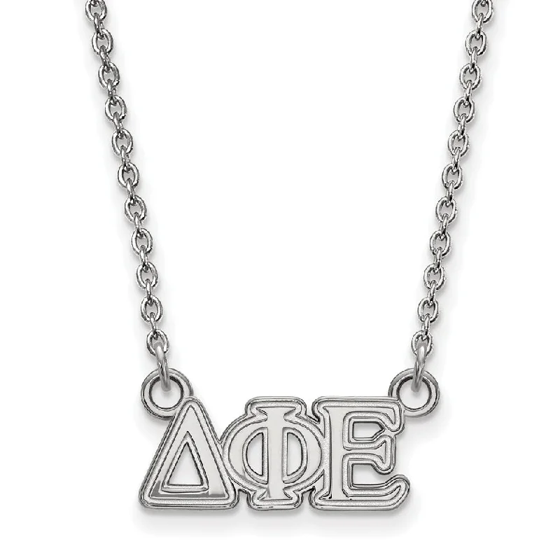 ladies-moon-necklaces-Sterling Silver Delta Phi Epsilon XS (Tiny) Greek Letters Necklace