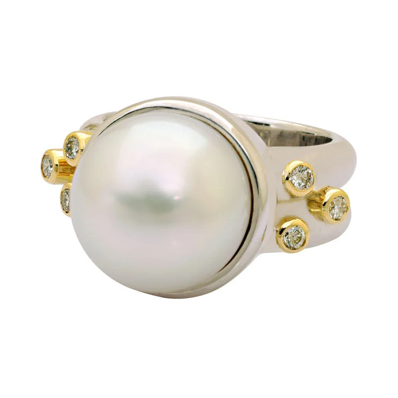 Ladies rings for baby showers -Ring-South Sea Pearl and Diamond