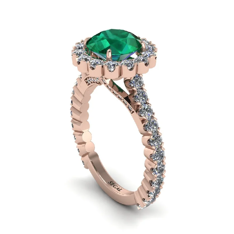 Ladies engagement rings with pave setting -Round Cut Emerald Timeless Splendor Engagement Ring - Jazlyn No. 5