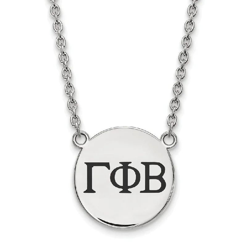 ladies-artisan-heart-necklaces-Sterling Silver Gamma Phi Beta Large Enamel Greek Letters Necklace