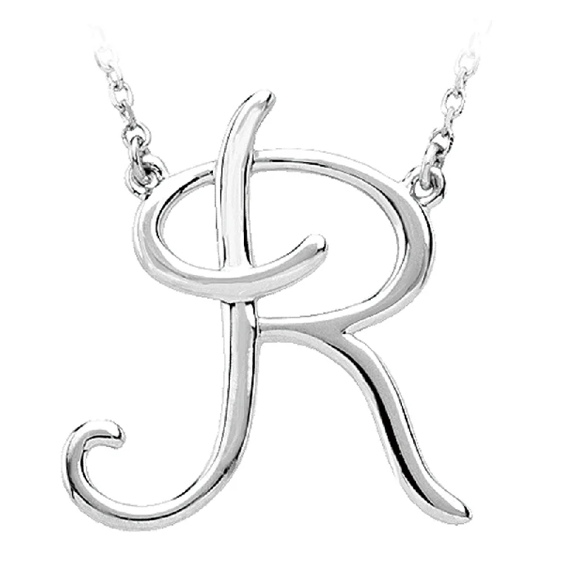 ladies-crystal-choker-necklaces-14k White Gold, Olivia Collection, Medium Script Initial R Necklace