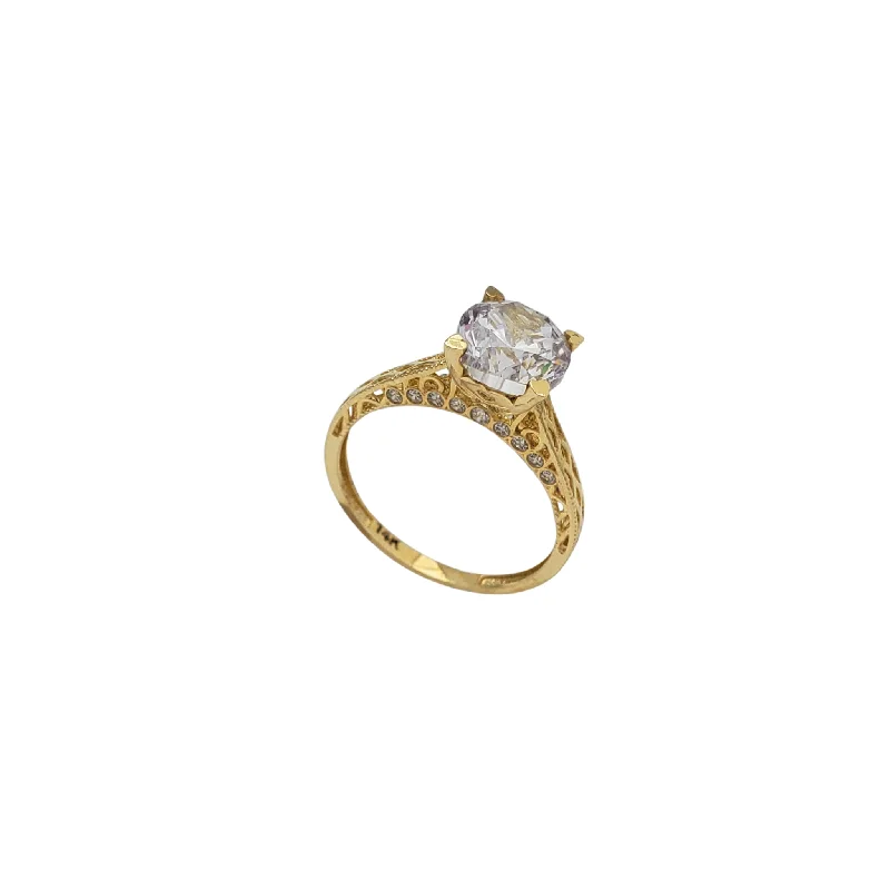 Ladies engagement rings with twist accent -Zirconia Vintage Engagement Ring (14K)