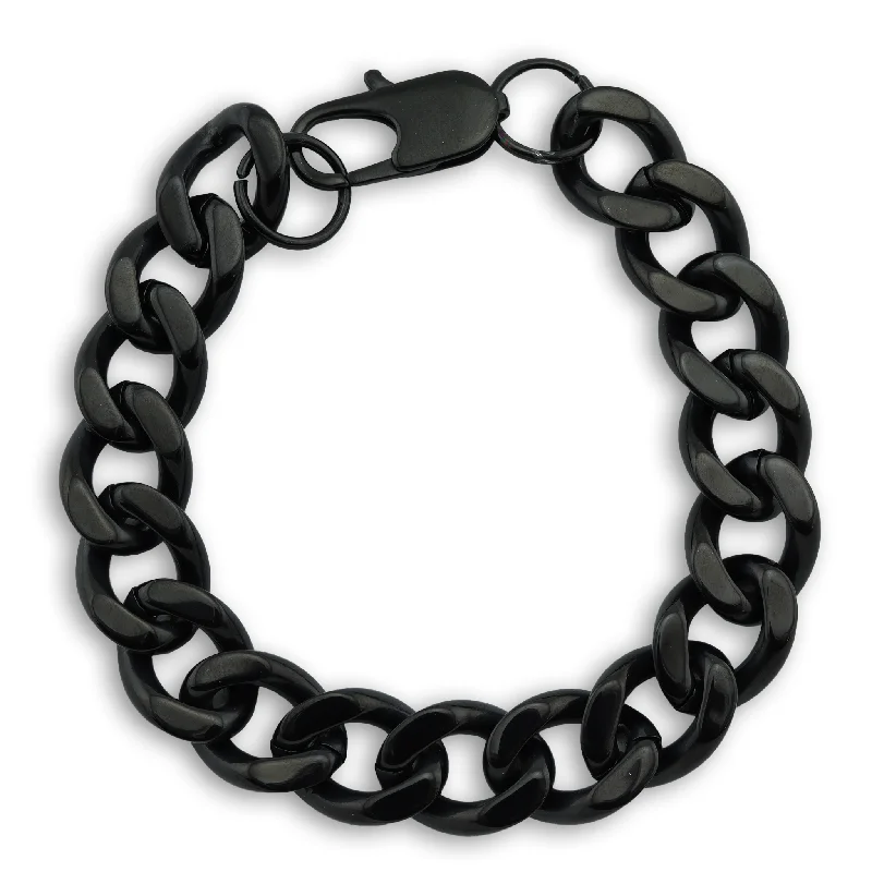 ladies-silver-pearl-bracelets-Stainless Steel Black Curb Chain Bracelet or Anklet / BRJ9093