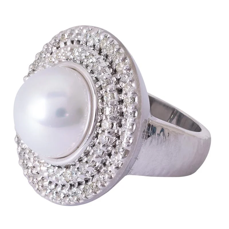 Ladies rings rose quartz -Ring- Pearl and Diamond  (272MS)