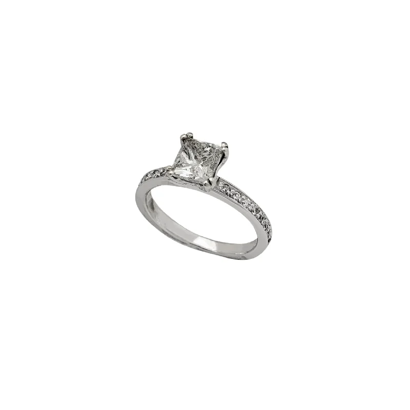 Ladies engagement rings textured finish -Diamond Princess-cut Channel-Setting Engagement Ring (14K)