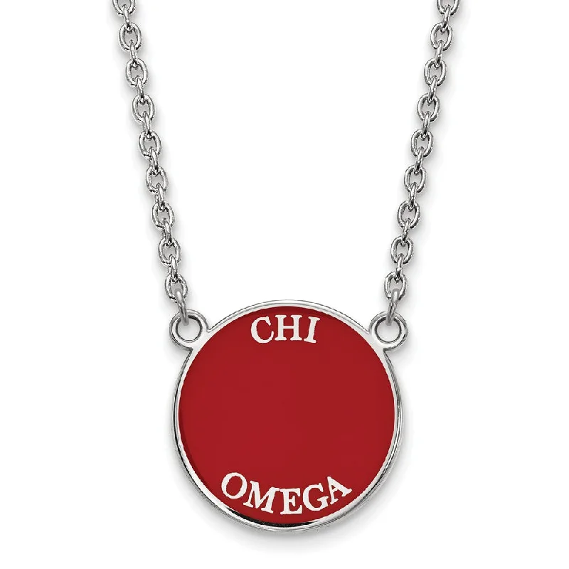 ladies-statement-silver-necklaces-Sterling Silver Chi Omega Large Enamel Disc Necklace