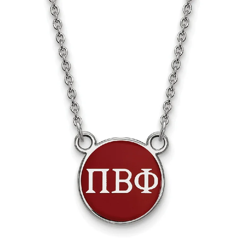 ladies-delicate-silver-necklaces-Sterling Silver Pi Beta Phi Small Wine Enamel Disc Necklace