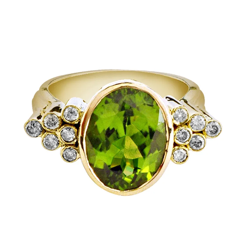 Ladies rings geometric shapes -Ring-Peridot and Diamond  (1030C)