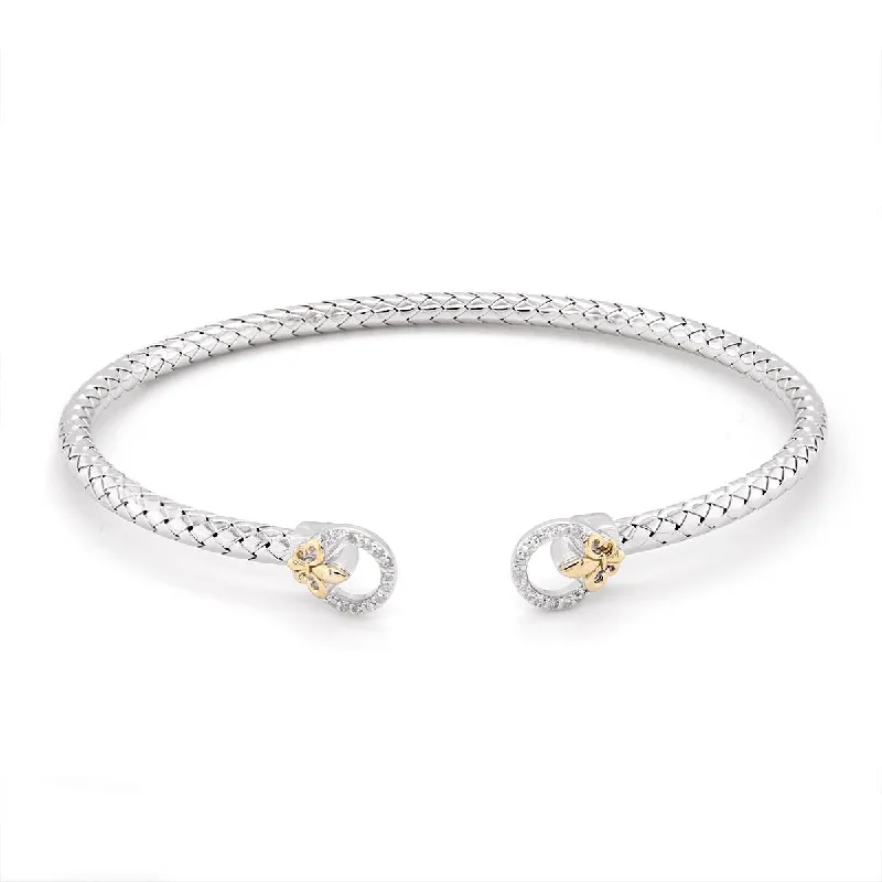 ladies-heart-charm-bracelets-STERLING SILVER OPEN BANGLE BRACELET WITH GOLD FLEUR DE LIS ACCENTS