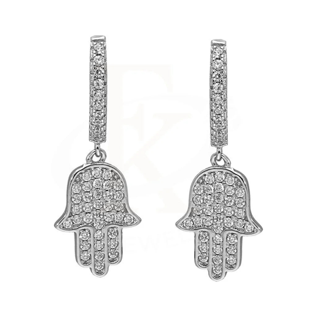 ladies-delicate-pearl-necklaces-Sterling Silver 925 Hamsa Hand Drop Earrings - FKJERNSL2477