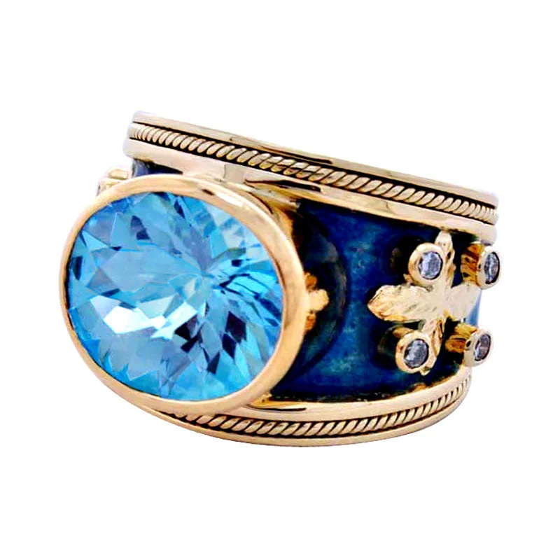 Ladies rings for spring -Ring-Blue Topaz and Diamond (Enamel)