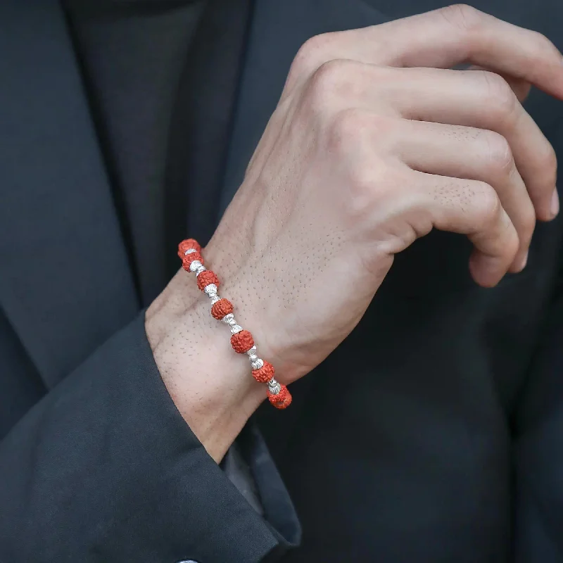 ladies-handmade-rose-gold-bracelets-Men's Silver 92.5 Bracelet With Rudraksha Beads