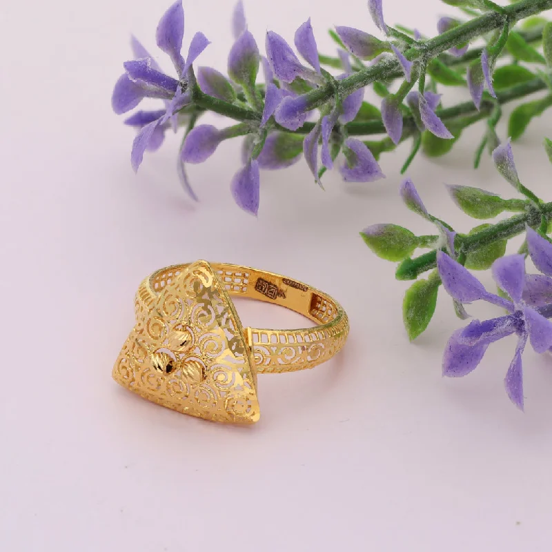 Ladies rings intricate designs -Gold Traditional Triangle Filigree Ring 21KT - FKJRN21KM9680