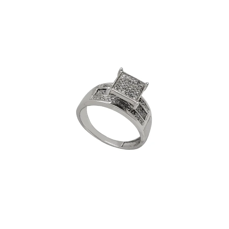 Ladies engagement rings for elegant love -Diamond Micro-Pave Square-Setting Engagement Ring (14K)