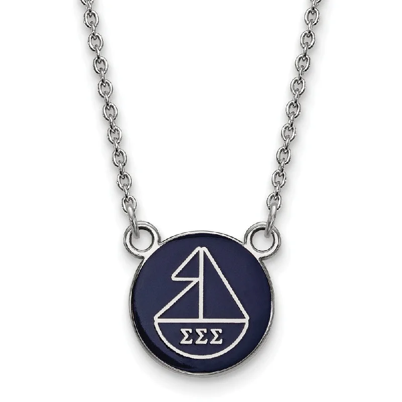 ladies-locket-diamond-necklaces-Sterling Silver Sigma Sigma Sigma Small Enamel Sailboat Disc Necklace