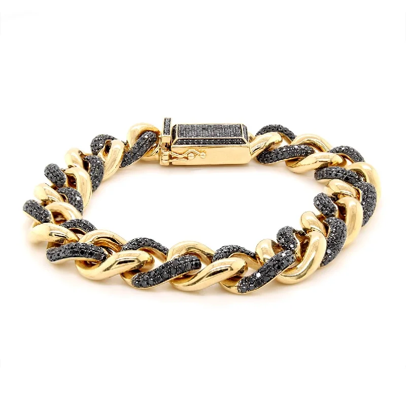 ladies-birthstone-gold-bracelets-YELLOW GOLD CURB LINK BRACELET WITH 725 BLACK DIAMONDS, 5.44 CT TW