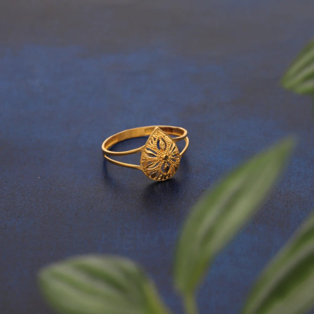 Ladies rings with leaf designs -Gold Drop Floral Design Ring 21KT - FKJRN21KM8549