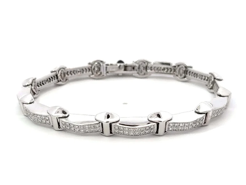 ladies-ethnic-gold-bracelets-Philippe Charriol Sectional Diamond Bracelet 18k White Gold