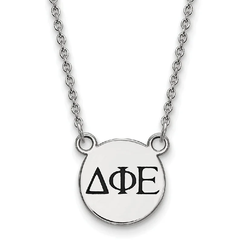 ladies-initial-rose-gold-necklaces-Sterling Silver Delta Phi Epsilon Small Enamel Greek Letters Necklace