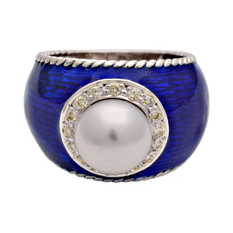 Ladies rings artistic settings -Ring-South Sea Pearl and Diamond (Enamel)