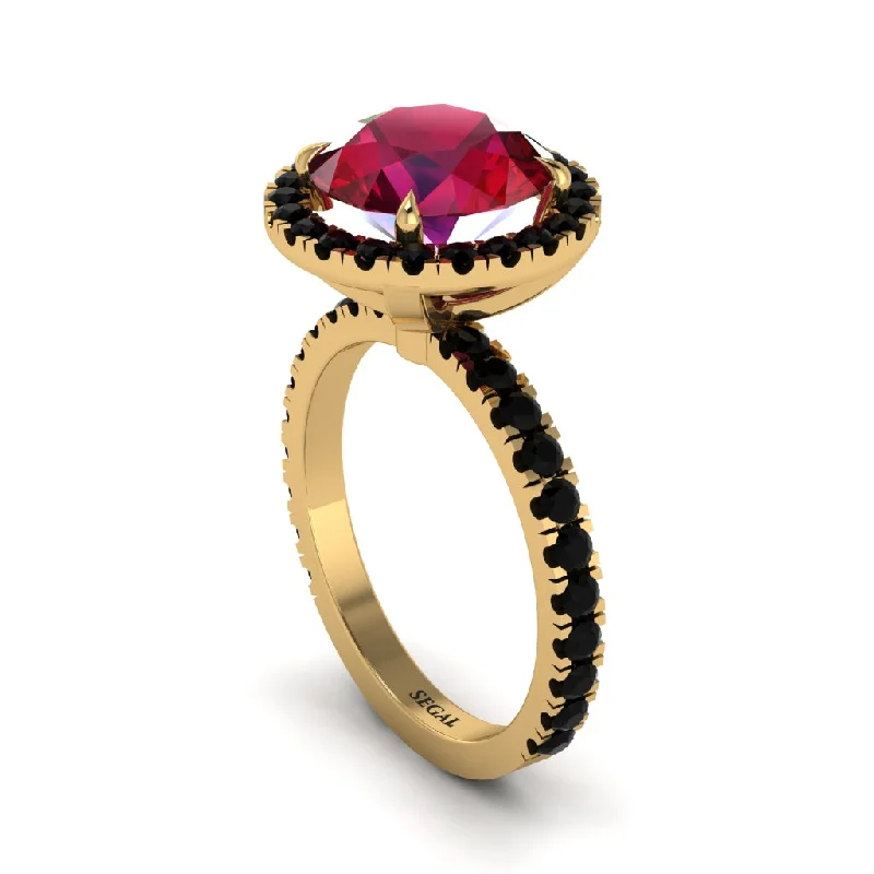 Ladies engagement rings for vintage lovers -Round Cut Ruby Halo Engagement Ring - Charleigh No. 40