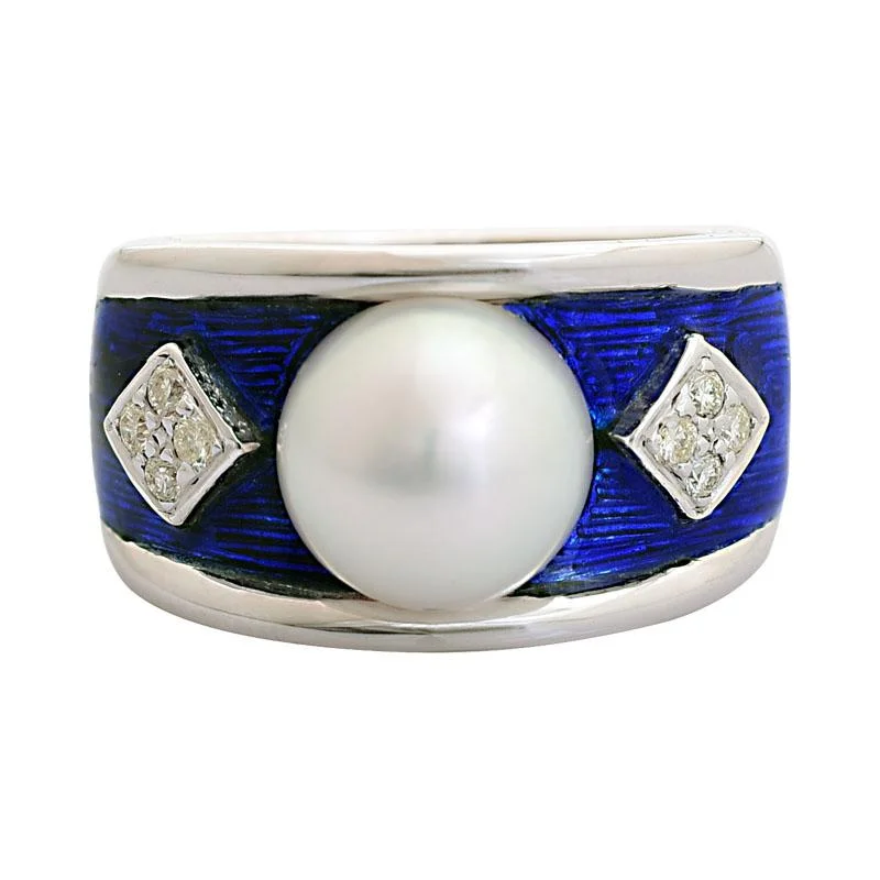 Ladies rings for cocktail parties -Ring-South Sea Pearl and Diamond (Enamel)  (206BS)