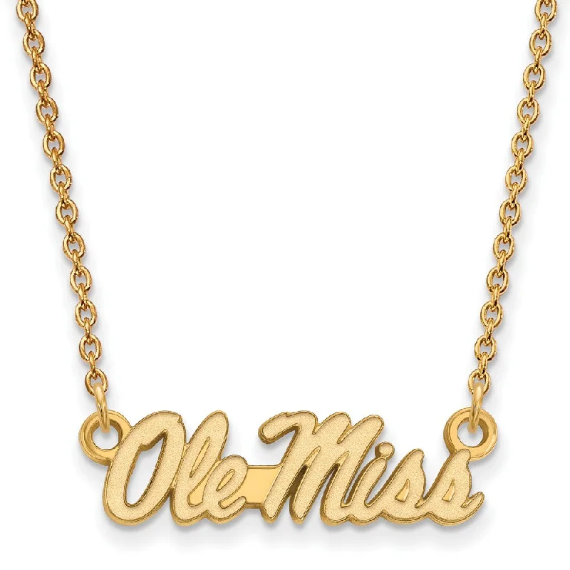 ladies-sterling-silver-charm-necklaces-10k Yellow Gold U of Mississippi Ole Miss Script Pendant Necklace