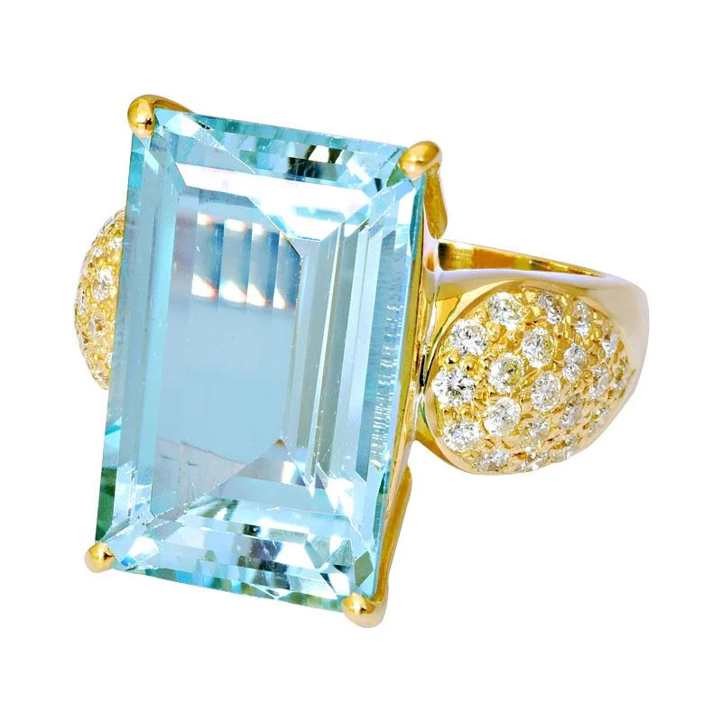 Ladies rings with cross designs -Ring-Aquamarine and Diamond  (2140I)