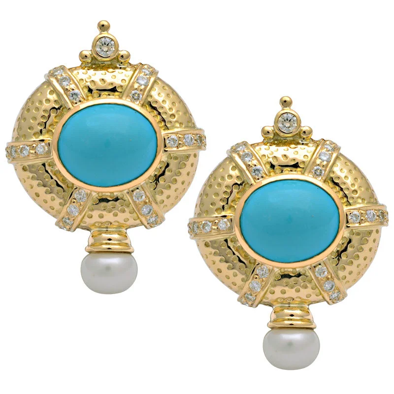 ladies-bridal-necklaces-Earrings-Turquoise, Pearl and Diamond