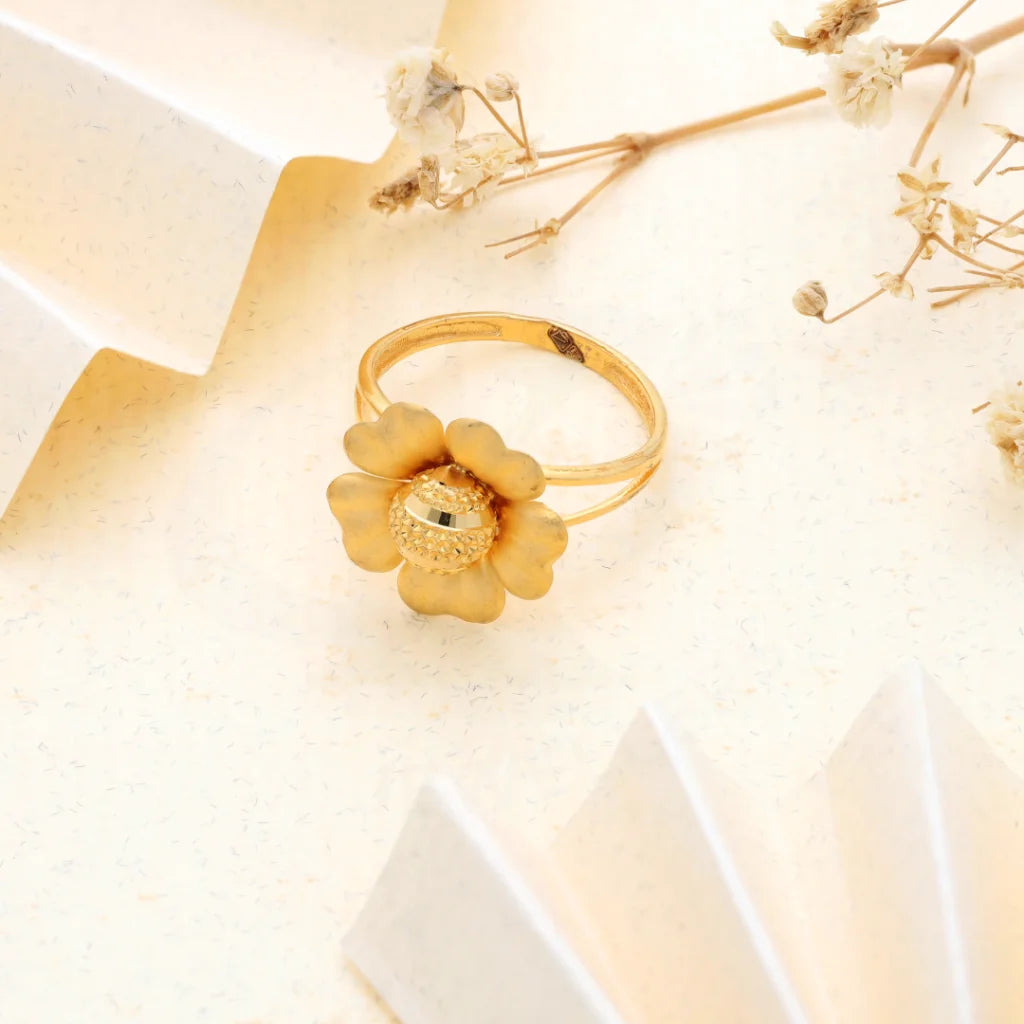 Ladies rings spiral shapes -Gold Open Sun Flower Ring 21KT - FKJRN21KM8506