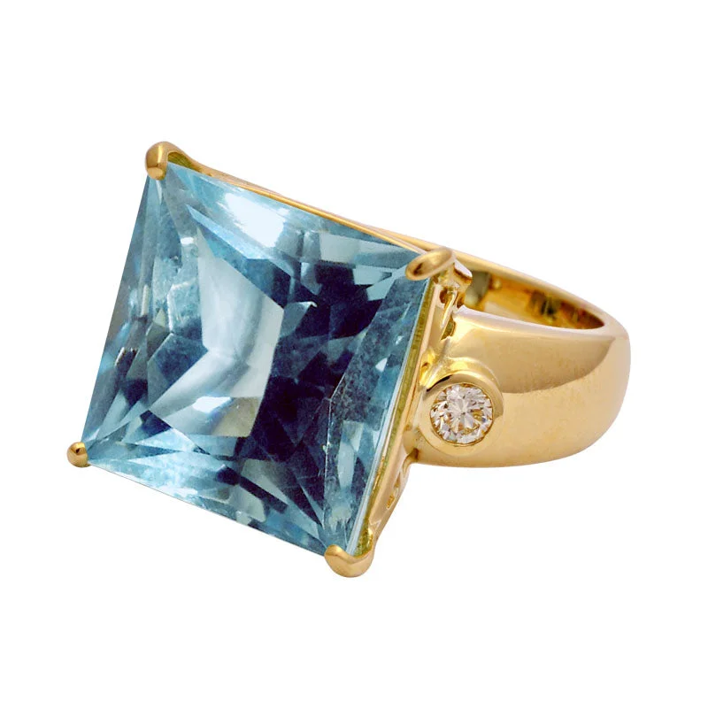 Ladies rings arched styles -RING- BLUE TOPAZ AND DIAMOND