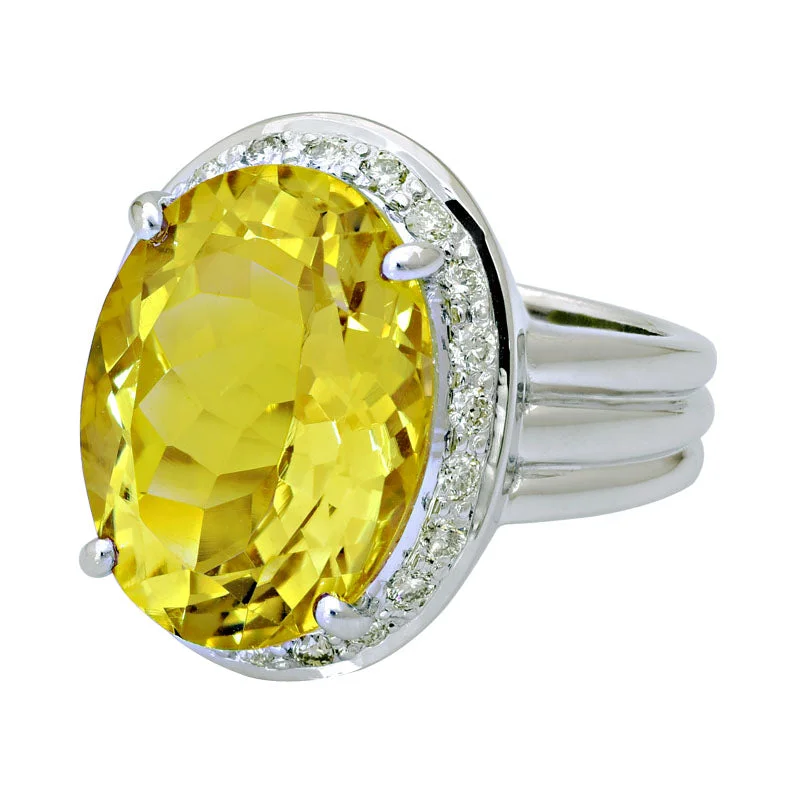 Ladies rings with bear designs -Ring-Lemon Quartz and Diamond